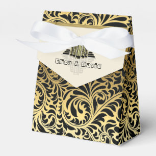 Caja Para Regalos Edificios abstractos Art Deco negro, boda de oro
