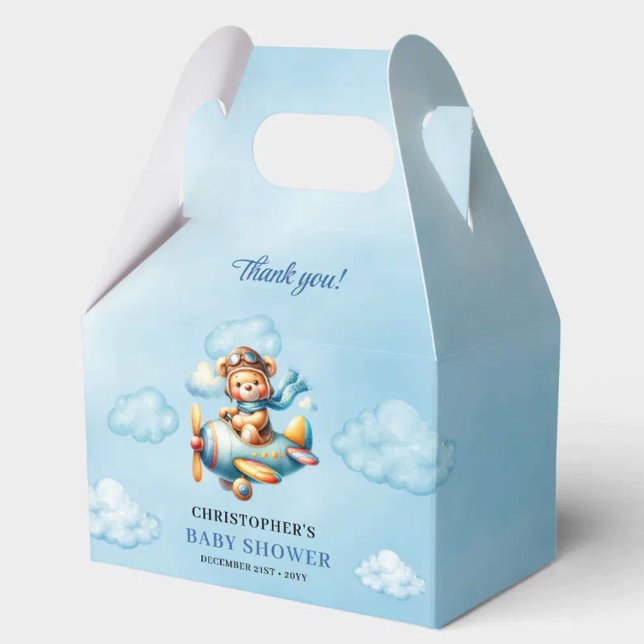 Caja Para Regalos Editable Teddy Bear Aviator Blue Brown Boy Shower  (Editable Teddy Bear Aviator Blue Brown Boy Shower Favor Box

)