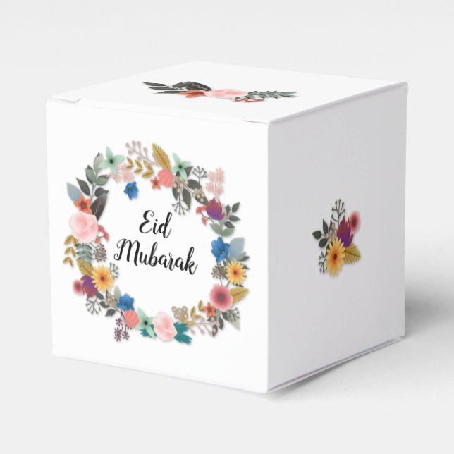 CAJA PARA REGALOS EID MUBARAK FLORAL WREATOR FAVOR CUBE (Costado Anverso)