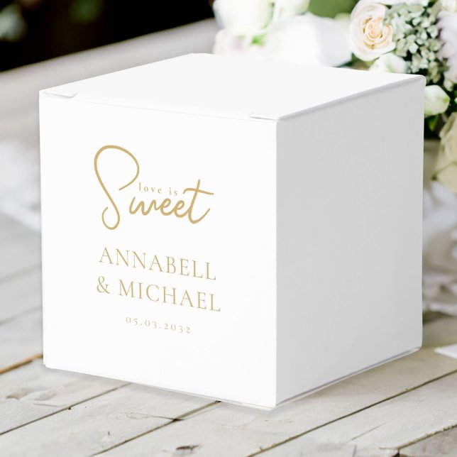 Caja Para Regalos ¡El amor es dulce! Elegante, Simpel, Boda (Love is Sweet! Elegant, Simpel, Wedding Favor Boxes with your names and date.)