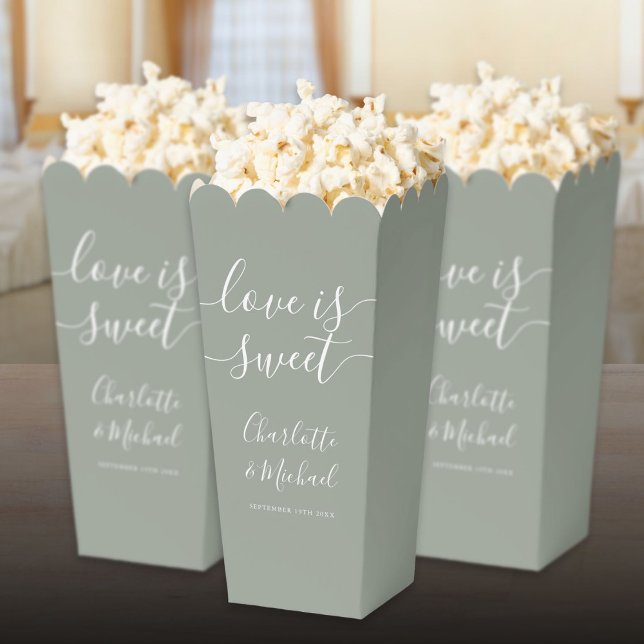 Caja Para Regalos El amor es dulce sabio Boda verde palomitas (Love Is Sweet Sage Green Wedding Popcorn Favor Boxes)
