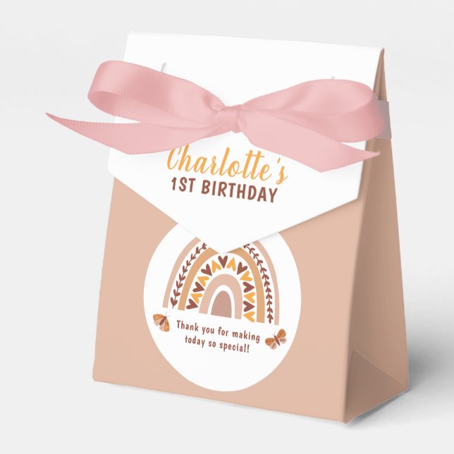 Caja Para Regalos El arco iris rosado moderno primer cumpleaños grac (Front Side)