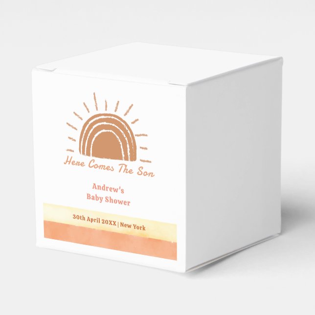 Caja Para Regalos El Desierto Chic Boho Aquí Viene La Ducha Del Hijo (Costado Anverso)