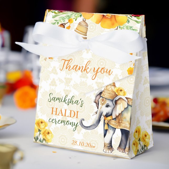 Caja Para Regalos El elefante boda hindú haldi con flores amarillas (Haldi Indian wedding cute decorated elephant yellow flowers favors personalized  Favor Box)