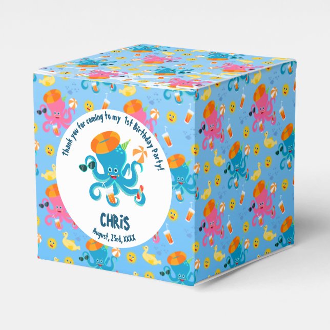 Caja Para Regalos El pulpo azul bajo la fiesta de cumpleaños de Sea  (Costado Anverso)
