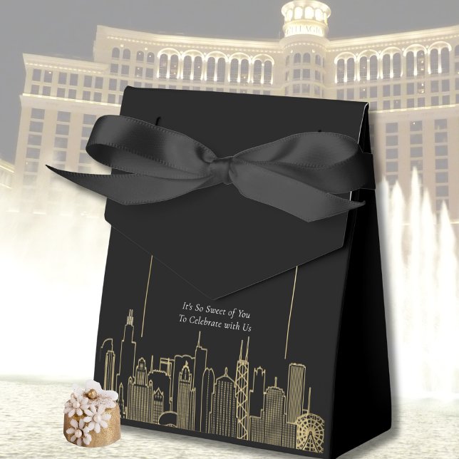 Caja Para Regalos El Skyline de Las Vegas Black Gold Elegant Wedding (Subido por el creador)