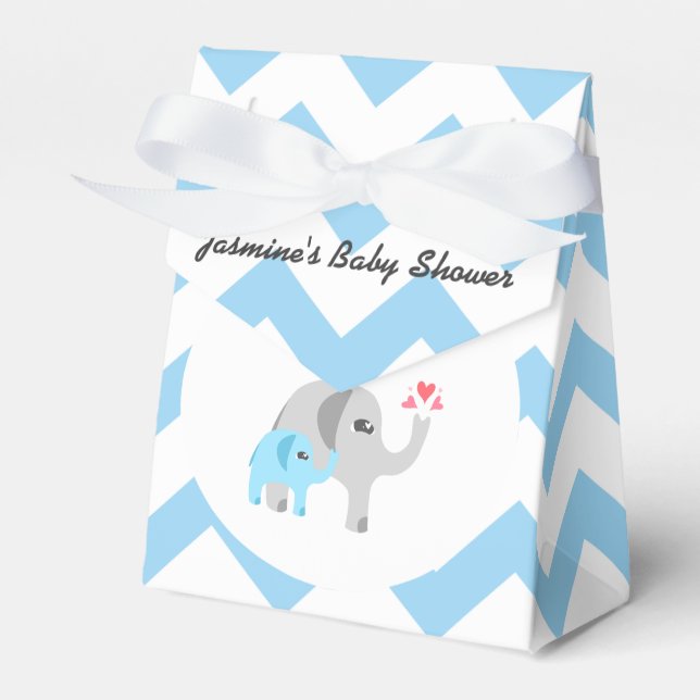 Caja Para Regalos Elefante Baby Shower azul y blanco (Front Side)
