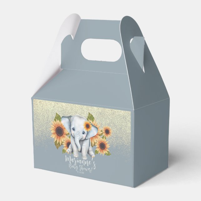 Caja Para Regalos Elefante Baby Shower Sunflower Purpurina Dusty Blu (Front Side)