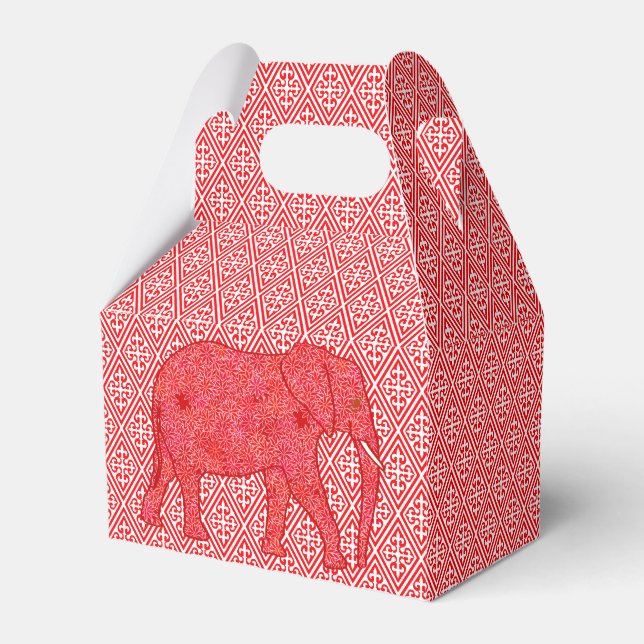 Caja Para Regalos elefante de flores - rojo profundo y coral (Front Side)