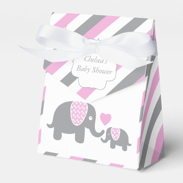 Caja Para Regalos Elefante de franja rosa y gris (Front Side)