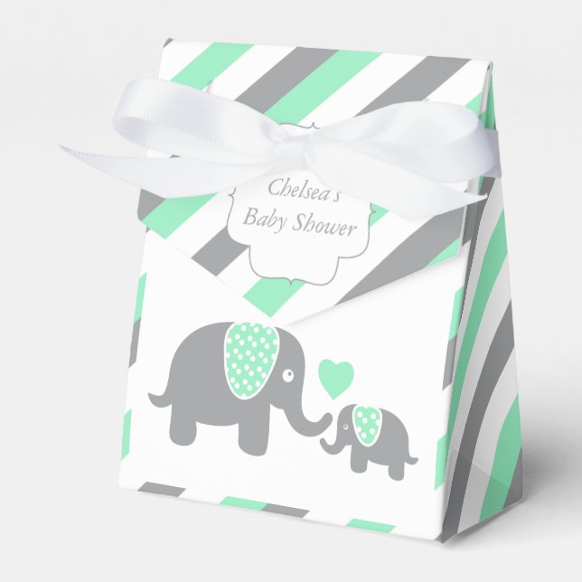 Caja Para Regalos Elefante de franja verde y gris (Front Side)
