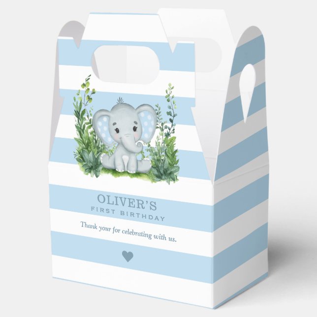 Caja Para Regalos Elefante de la Jungla Azul primer cumpleaños Fiest (Abierto)