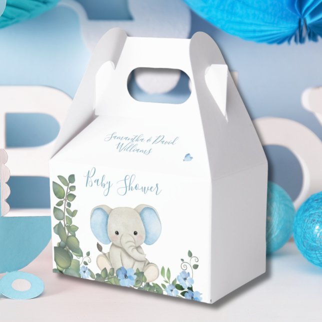 Caja Para Regalos Elefante de la vegetación floral azul Baby Shower (Subido por el creador)