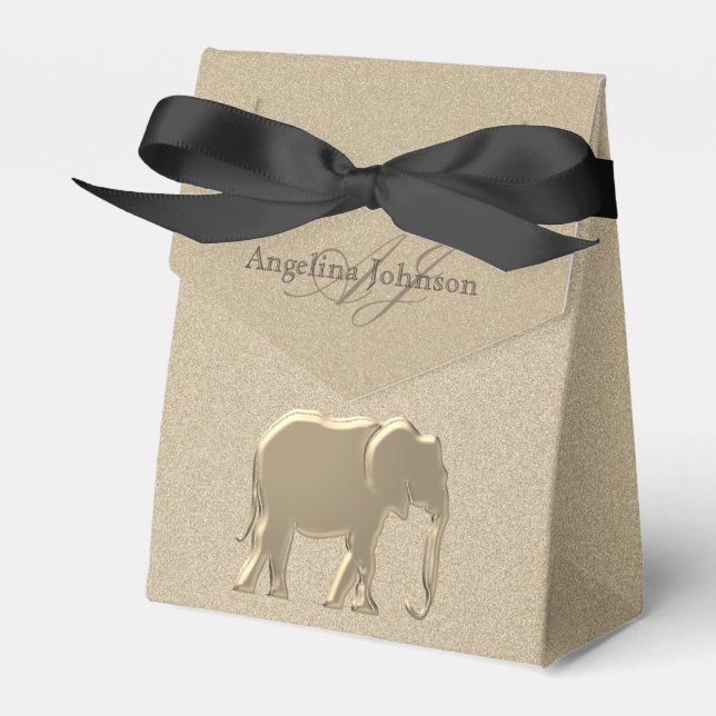 Caja Para Regalos Elefante Negro y Oro Elegante Monogramado (Front Side)