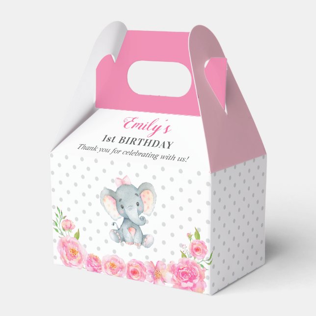 Caja Para Regalos Elefante Rosa Fiesta de Cumpleaños Pequeño cacahue (Front Side)