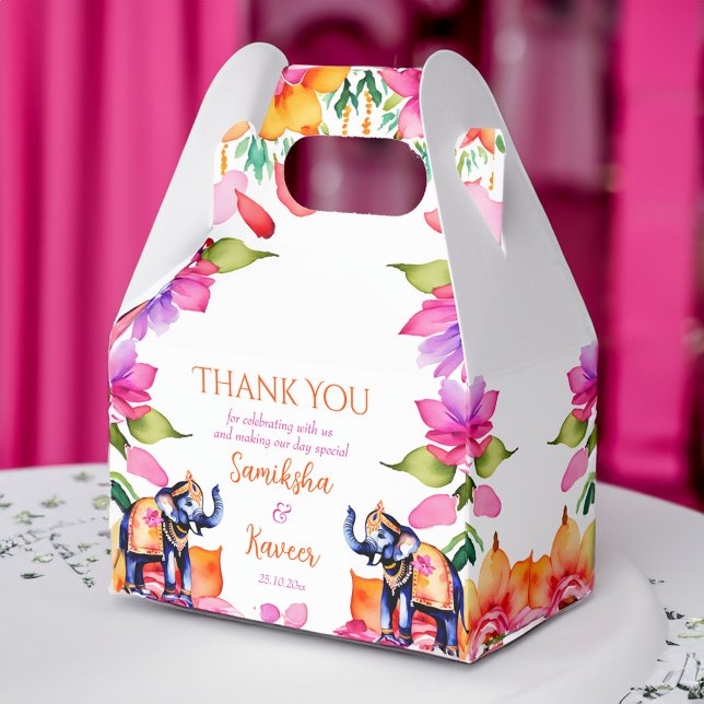 Caja Para Regalos elefantes bodas indios cerizan flores (Indian wedding elephants cerise flowers favor box Indian wedding favor box)