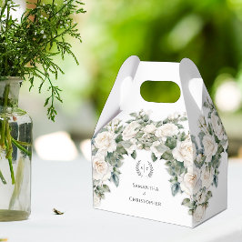 Caja Para Regalos Elegancia botánica Boda Monograma de rosas blancas
