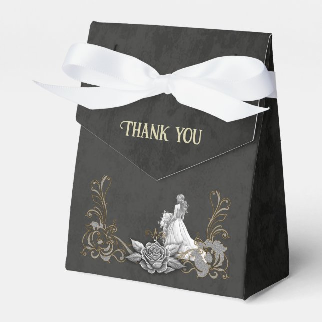 Caja Para Regalos Elegancia en plata y negro. (Front Side)