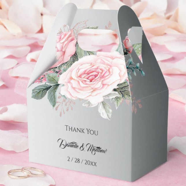 Caja Para Regalos Elegancia plateada y Boda de rosas rosadas (Subido por el creador)