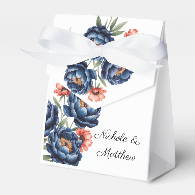 Caja Para Regalos Elegant Blue and Burnt Orange Floral Wedding  (Front Side)