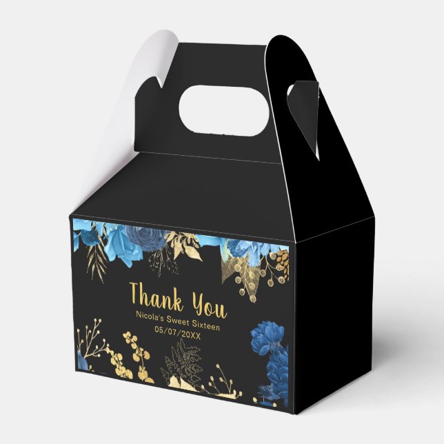 Caja Para Regalos Elegant Blue and Gold Flowers Sweet Sixteen (Front Side)