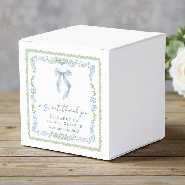 Caja Para Regalos Elegant Blue Bow Bridal Shower Agradecimiento Dulc (Elegant Blue Bow Bridal Shower Sweet Thank You Favor Boxes)