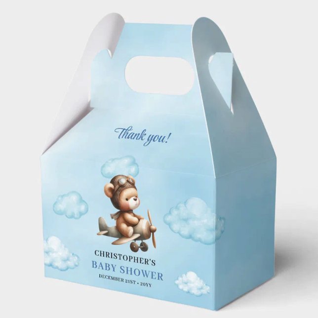 Caja Para Regalos Elegant Blue Brown Teddy Bear Aviator Baby Shower  (Elegant Blue Brown Teddy Bear Aviator Baby Shower Favor Box

)