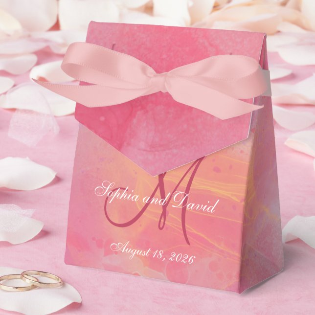 Caja Para Regalos Elegant Chic Watercolor Pink Monogram Wedding  (Boda)