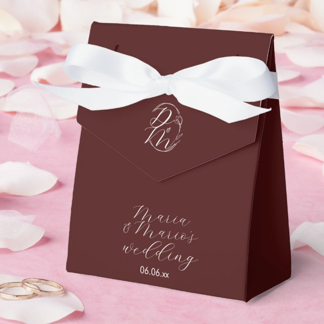 Caja Para Regalos Elegant Delicate Floral Wedding Logo Deep Burgundy (Boda)