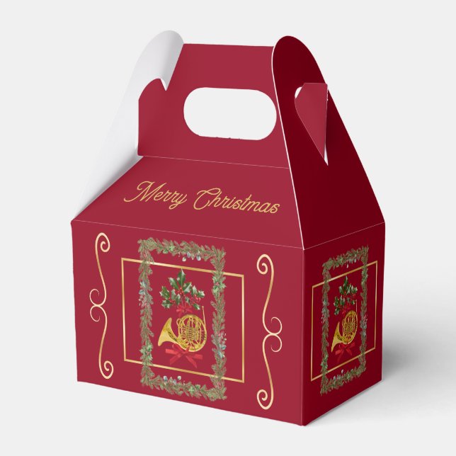 Caja Para Regalos Elegant French Horn Christmas Maroon (Front Side)