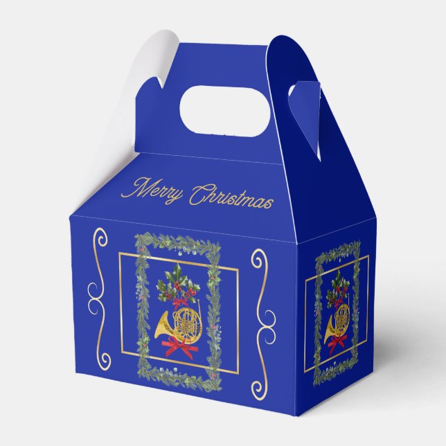 Caja Para Regalos Elegant French Horn Christmas Royal Blue (Front Side)