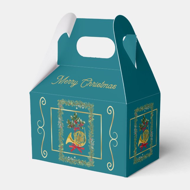 Caja Para Regalos Elegant French Horn Christmas Teal (Front Side)