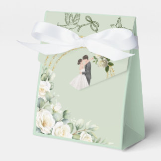 Caja Para Regalos Elegant green Wedding Favor Bag with white Roses –