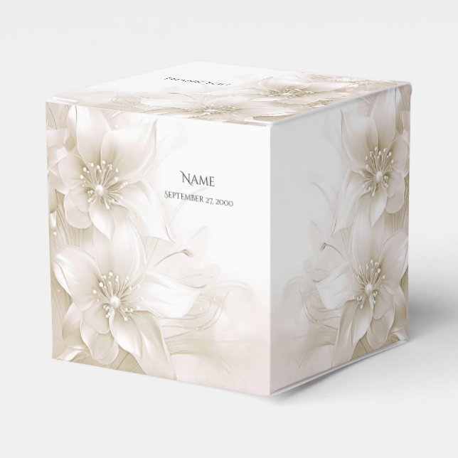 Caja Para Regalos Elegant Ivory White Flowers Favor Box (Costado Anverso)