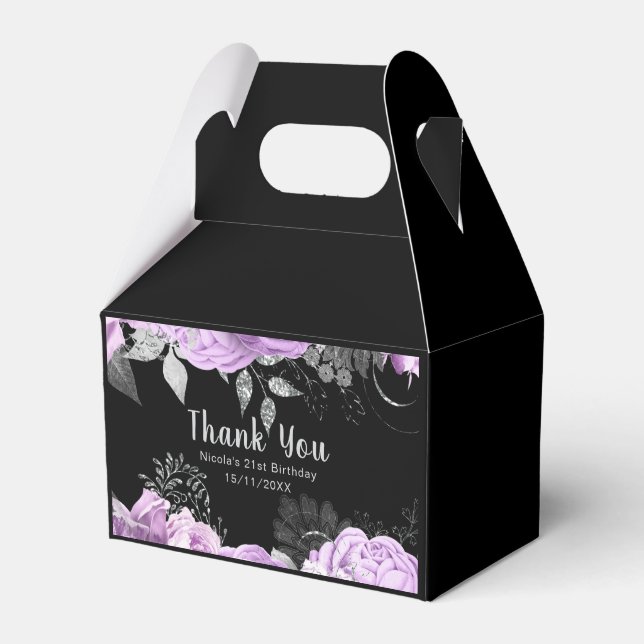 Caja Para Regalos Elegant Lilac and Silver Flowers Birthday Party  (Front Side)