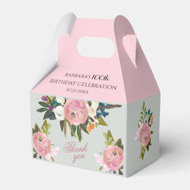 Caja Para Regalos Elegant Painted Pink Floral 100th birthday favors  (Front Side)