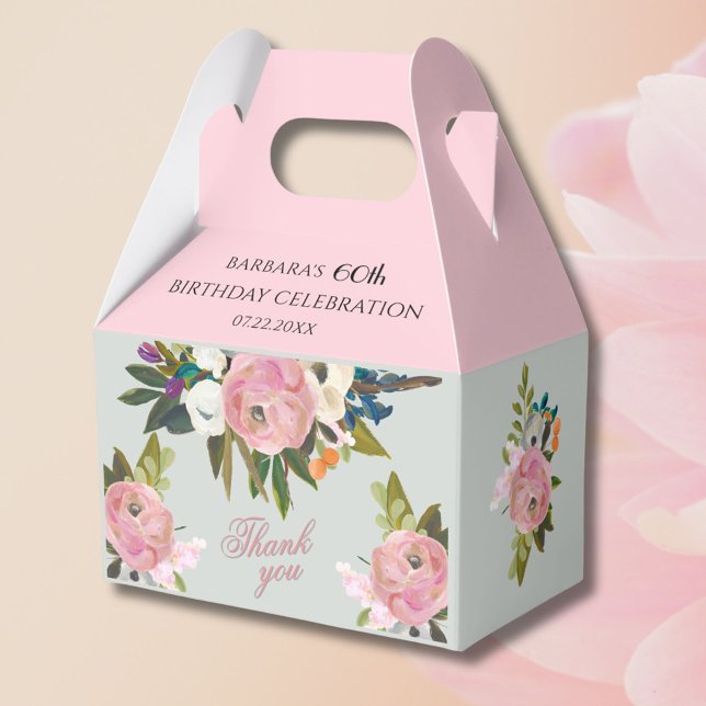 Caja Para Regalos *Elegant Painted Pink Floral 60th birthday favors  (Subido por el creador)