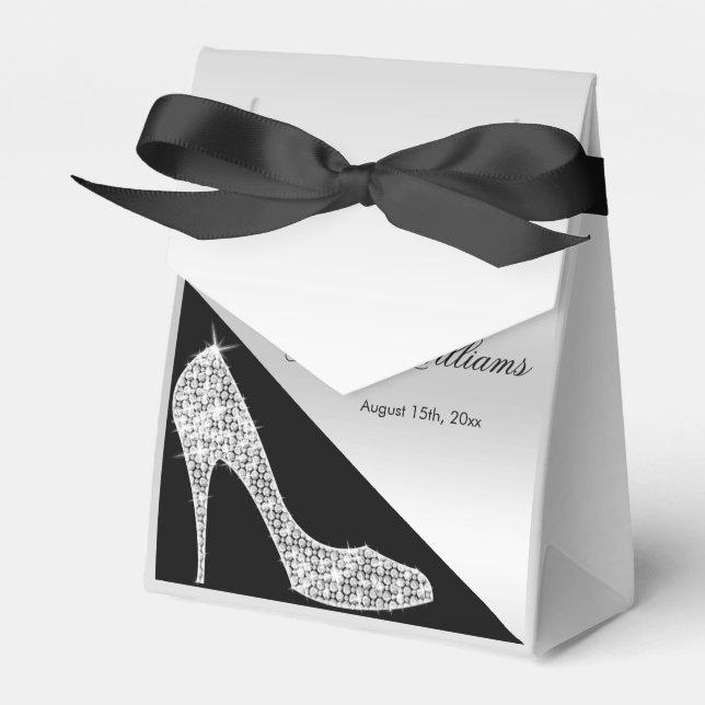Caja Para Regalos Elegant Sequin Stiletto, Silver & Black Birthday (Front Side)