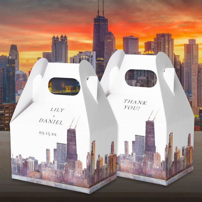 Caja Para Regalos Elegant Watercolor Chicago Wedding (Elegant Watercolor Chicago Wedding Favor Boxes)