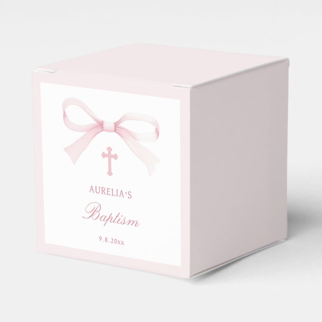 Caja Para Regalos Elegant Watercolor Pink Bow Baptism Cube (Costado Anverso)