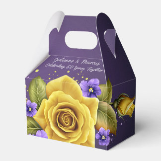 Caja Para Regalos Elegant Yellow Roses, Purple Violets 50th Anniv |