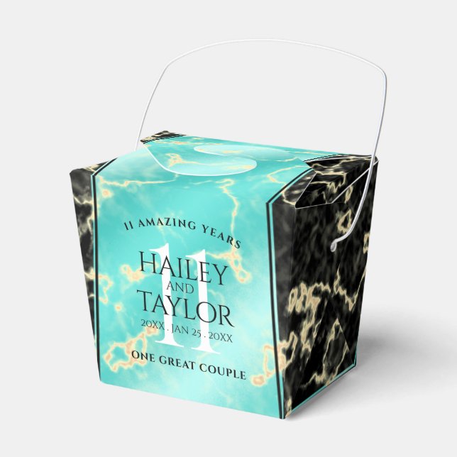 Caja Para Regalos Elegante 11º Aniversario Boda Turquesa (Front Side)