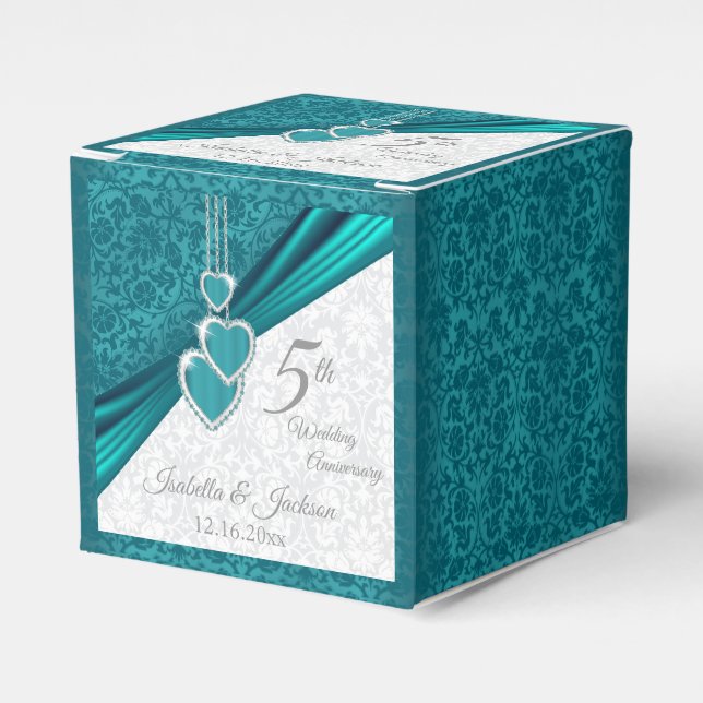 Caja Para Regalos Elegante 5º Aniversario Boda Turquesa (Costado Anverso)