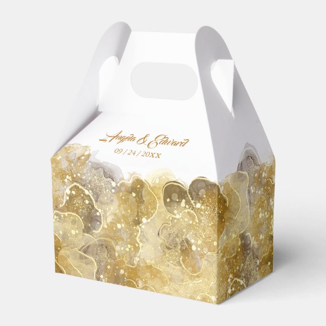 Caja Para Regalos Elegante acuarela Gold Wedding Favor Box (Front Side)