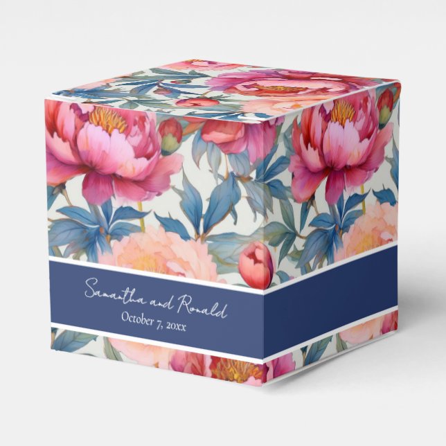 Caja Para Regalos Elegante acuarela Peony Flowers Favx Boxes (Costado Anverso)