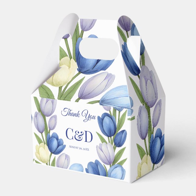 Caja Para Regalos Elegante acuarela Tulip Wreath Boda Marfil Azul (Front Side)