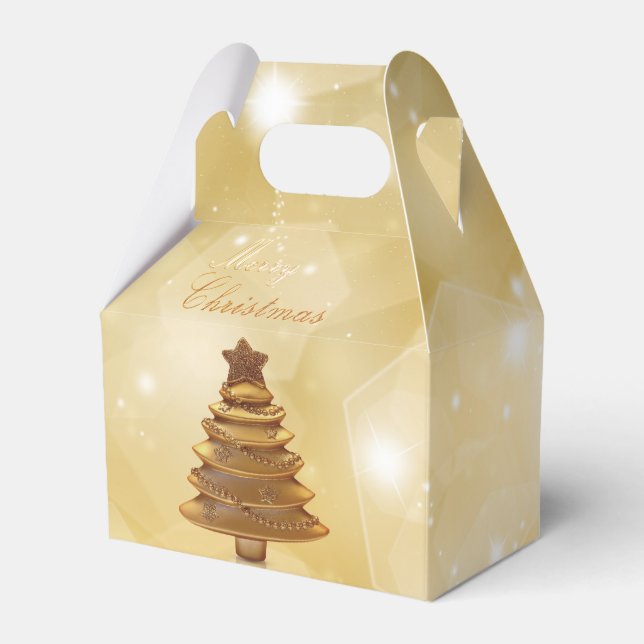 Caja Para Regalos Elegante árbol de Navidad dorado (Front Side)