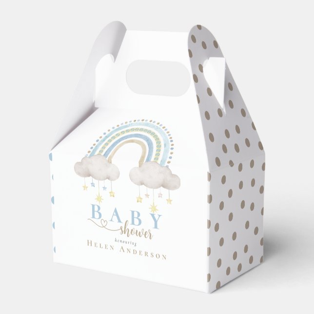 Caja Para Regalos Elegante Baby Shower Blue Whimsical Rainbow Boho (Front Side)