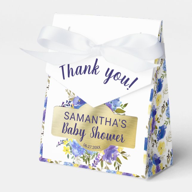 Caja Para Regalos Elegante Baby Shower Purple Floral Gold (Front Side)