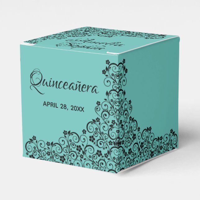 Caja Para Regalos Elegante Bañera Negra en la Quinceañera Azul (Costado Anverso)